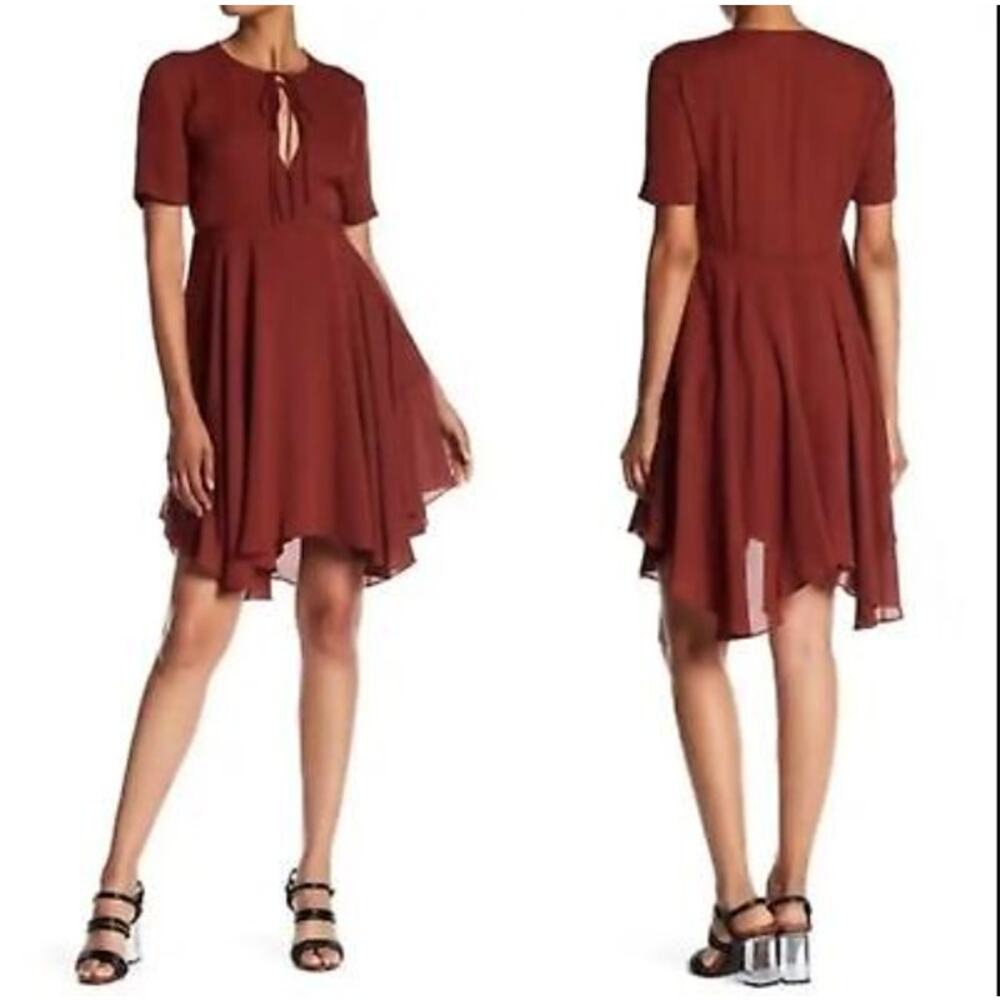 A.L.C. Sosta Silk Handkerchief Hem Rust Red Cocktail Dress Size 10